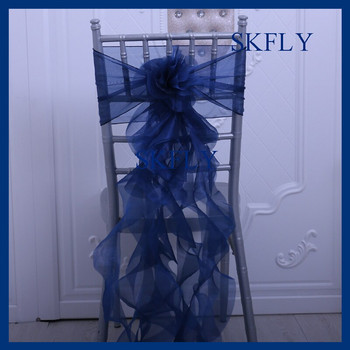 CH098X Όμορφη οργάντζα γαμήλιου πάρτι 6 τμχ/ παρτίδα frilly navy blue σγουρά φύλλο καρέκλας ιτιάς