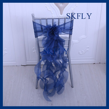CH098X Όμορφη οργάντζα γαμήλιου πάρτι 6 τμχ/ παρτίδα frilly navy blue σγουρά φύλλο καρέκλας ιτιάς
