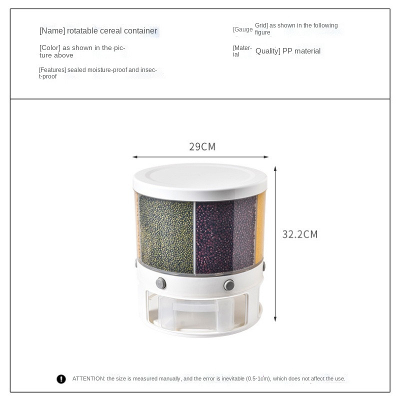 6 skyrių grūdų laikymo statinė, atspari drėgmei ir vabzdžiams dozuojanti ryžių laikymo dėžė, sandari talpykla, plastikinė, automatinė ryžių juosta