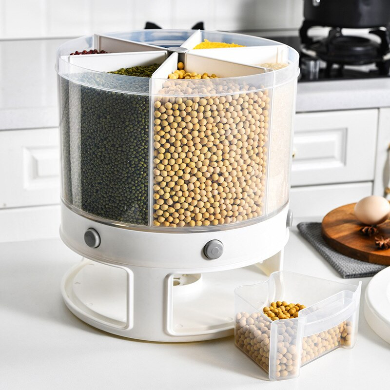 6 skyrių grūdų laikymo statinė, atspari drėgmei ir vabzdžiams dozuojanti ryžių laikymo dėžė, sandari talpykla, plastikinė, automatinė ryžių juosta