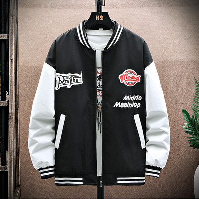 Jachetă de primăvară cu inscripții brodate și buzunar pentru bărbați