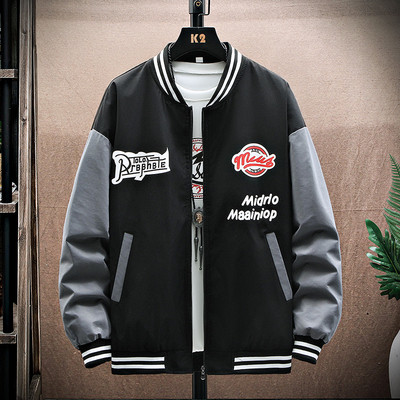 Jachetă de primăvară cu inscripții brodate și buzunar pentru bărbați