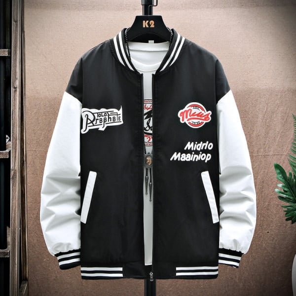 Jachetă de primăvară cu inscripții brodate și buzunar pentru bărbați