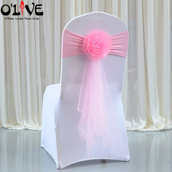 Organza Flower Καρέκλα Γάμου Knots Bow Lycra Chair Sashes Διακόσμηση καρέκλας γάμου Ζώνη κάλυμμα Χώρος δεξιώσεων Ξενοδοχείο