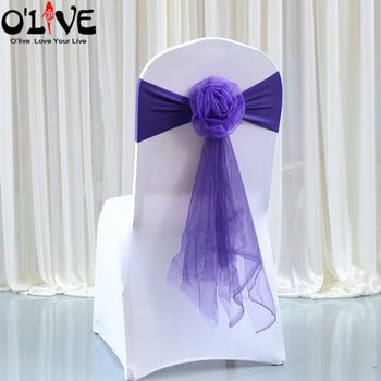 Organza Flower Καρέκλα Γάμου Knots Bow Lycra Chair Sashes Διακόσμηση καρέκλας γάμου Ζώνη κάλυμμα Χώρος δεξιώσεων Ξενοδοχείο