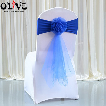 Organza Flower Καρέκλα Γάμου Knots Bow Lycra Chair Sashes Διακόσμηση καρέκλας γάμου Ζώνη κάλυμμα Χώρος δεξιώσεων Ξενοδοχείο