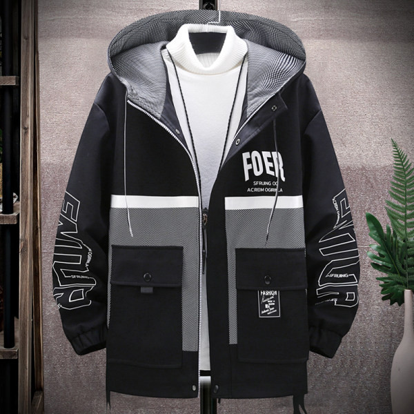 Jachetă de toamnă la modă, cu glugă și inscripții