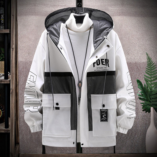 Jachetă de toamnă la modă, cu glugă și inscripții