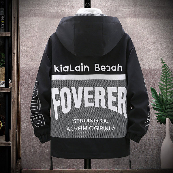 Jachetă de toamnă la modă, cu glugă și inscripții