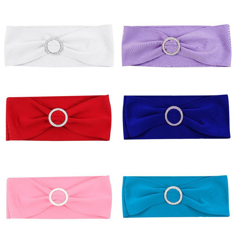 10 vnt. Elastinė poliesterio kėdės lanko juosta, ištempiama kėdės juosta su apvalia sagtimi, skirta banketų viešbučio vestuvių dekoravimui