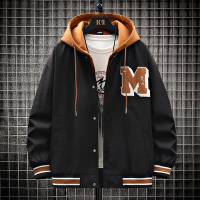 Jachetă casual pentru bărbați cu glugă, cu inscripții