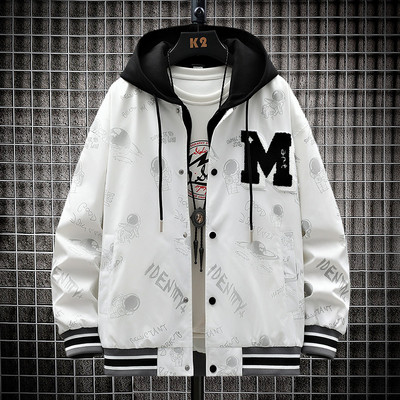 Jachetă casual pentru bărbați cu glugă, cu inscripții