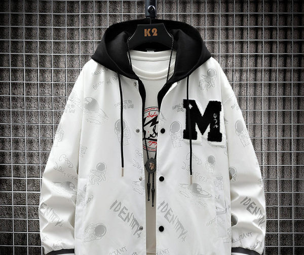 Jachetă casual pentru bărbați cu glugă, cu inscripții