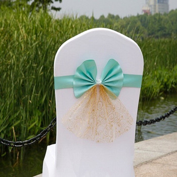 10 ΤΕΜ. Πίσω λουλούδι καρέκλα οργάντζα με παπιγιόν, κάλυμμα νήματα γάμου Φιόγκος ελαστική διακόσμηση ξενοδοχείου Φύλλα Spandex για πάρτι μιας χρήσης