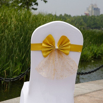 10 ΤΕΜ. Πίσω λουλούδι καρέκλα οργάντζα με παπιγιόν, κάλυμμα νήματα γάμου Φιόγκος ελαστική διακόσμηση ξενοδοχείου Φύλλα Spandex για πάρτι μιας χρήσης