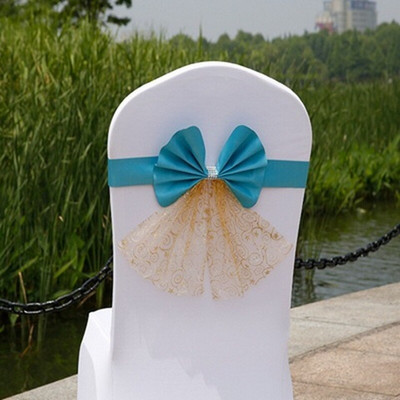 10 DB Bowknot hátul virág szék organza huzat esküvői fonal masni elasztikus dekoráció szállodai szárnyak spandex partikhoz, eldobható