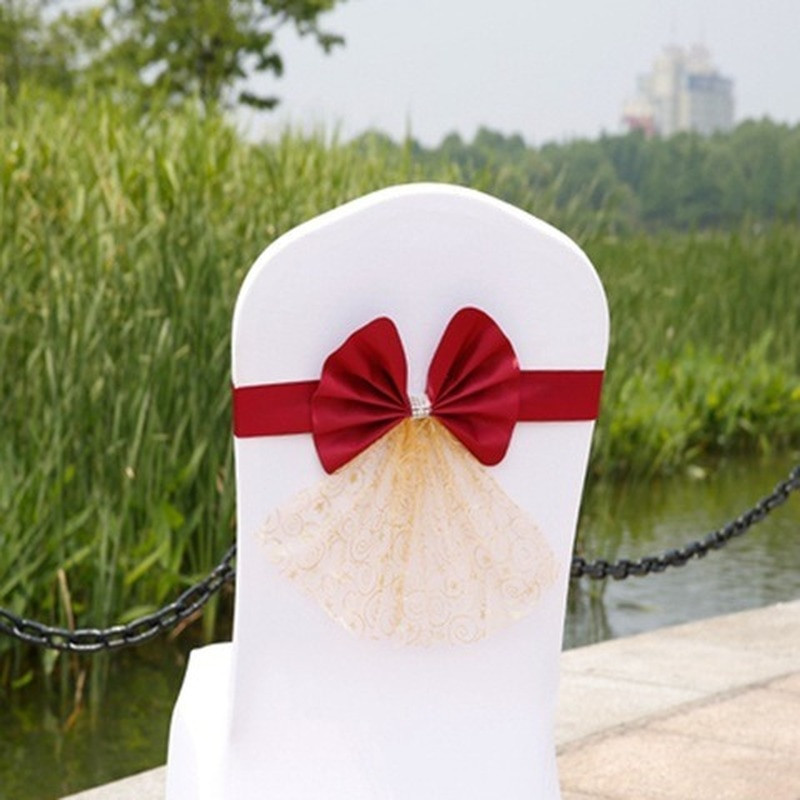 10 DB Bowknot hátul virág szék organza huzat esküvői fonal masni elasztikus dekoráció szállodai szárnyak spandex partikhoz, eldobható