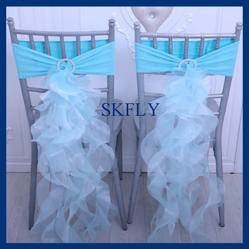 SH098A много цветове, елегантна, изработена по поръчка сватбена украса, бебешко синя органза, къдрава върба, крило на стол с щифтове