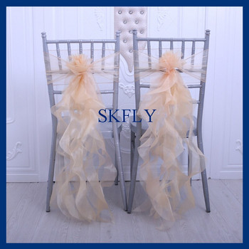 SH098Πολλαπλών χρωμάτων κομψή προσαρμοσμένη διακόσμηση γάμου μωρό μπλε οργάντζα σγουρό φύλλο καρέκλας ιτιάς με καρφίτσα