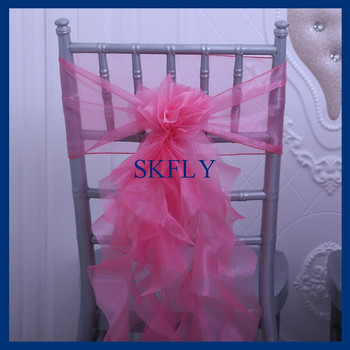 CH098S Нова популярна изработена по поръчка евтина украса за сватбено тържество, елегантна лилаво, розово, червена органза, къдрава върба, крило на стола