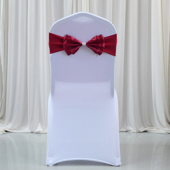 25бр. Лента за стол от ликра със сатенена лък Мрежеста катарама за калъфка за стол Сватбено събитие Парти Декорация на хотел