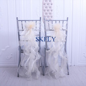 CH098E esküvői dekoráció fehér elefántcsont zöld rózsaszín lila pezsgő organza göndör fűzfa fodros székszárny