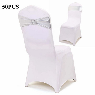 Кръгла катарама 50PCS Bronzing Metallic Lycra Band Spandex Chair Sash Fit за калъф за стол Сватбено събитие Декорация на парти
