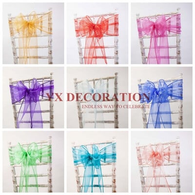 Puikiai atrodantis 50 vnt. permatomos organzos kėdės juostos lankelis, skirtas padengti banketui, vestuvių vakarėliui, Kalėdų dekoravimui