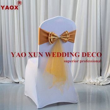 Κάλυμμα καρέκλας 15 χρωμάτων Lycra Spandex Sash Tie Φιόγκος με κουρτίνα από τούλι κάλυμμα καρέκλας για διακόσμηση πάρτι γάμου
