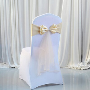 Szép megjelenésű Lycra székpánt Spandex szárnyas nyakkendő masni tüll drapériával illeszkedő székhuzattal esküvői rendezvények dekorációjához
