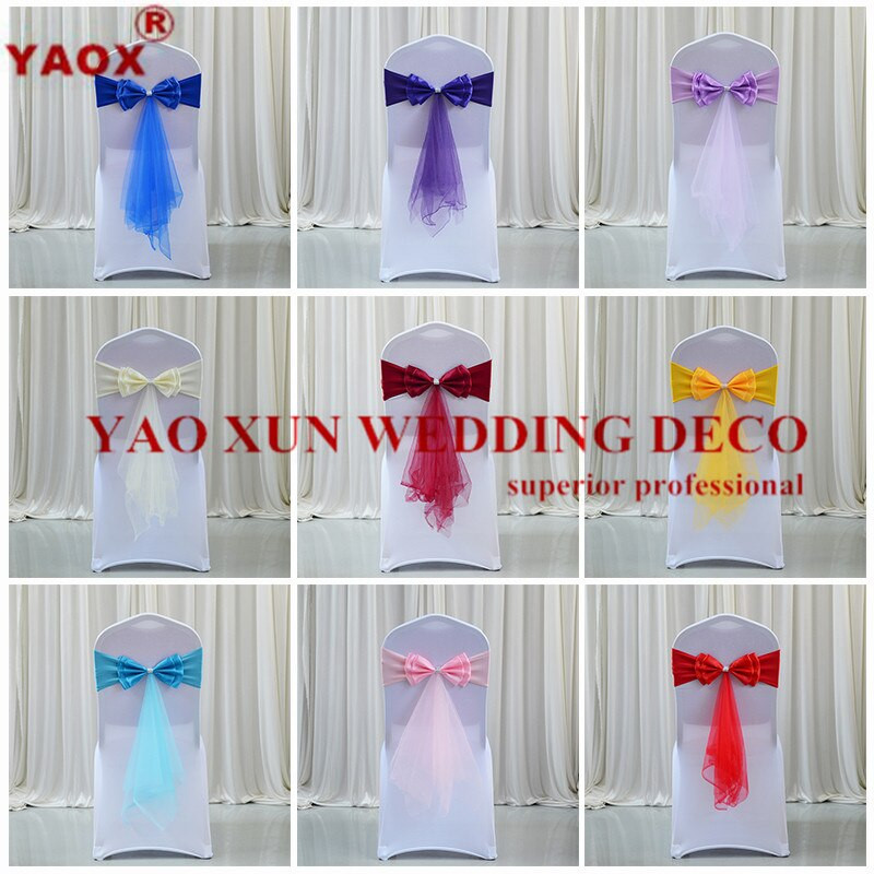 Szép megjelenésű Lycra székpánt Spandex szárnyas nyakkendő masni tüll drapériával illeszkedő székhuzattal esküvői rendezvények dekorációjához