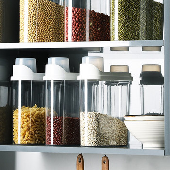 кухненски контейнер за съхранение Резервоар за съхранение на зърно Голям резервоар за съхранение Кухненски домашен запечатан резервоар за зърно, прозрачен хранителен влагоустойчив