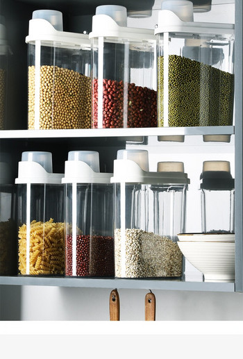 кухненски контейнер за съхранение Резервоар за съхранение на зърно Голям резервоар за съхранение Кухненски домашен запечатан резервоар за зърно, прозрачен хранителен влагоустойчив