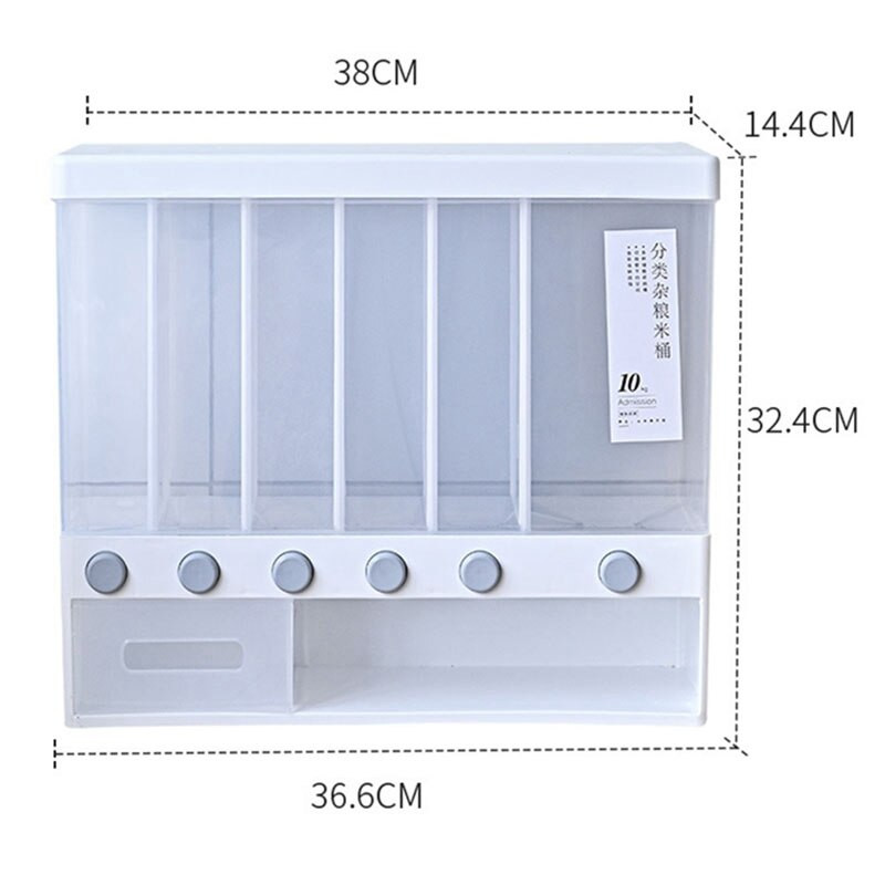 10L Buitinis prie sienos montuojamas ryžių grūdų kibiras Atsparus drėgmei kelių skyrių ryžių kibiras grūdų laikymo dėžutės virtuvės reikmenys