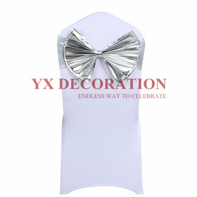 Új érkezés luxus fémes Lycra Band Spandex szalagos nyakkendő masni szállodai bankett esküvői ceremónia dekorációjához