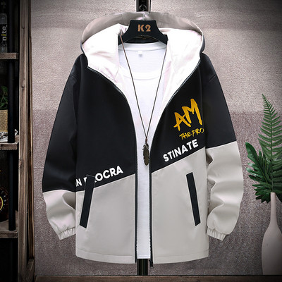 Geacă casual bărbătească cu glugă și inscripție model nou