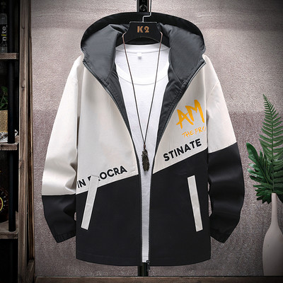 Geacă casual bărbătească cu glugă și inscripție model nou