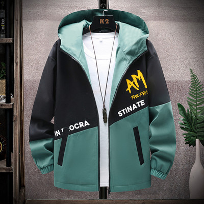 Geacă casual bărbătească cu glugă și inscripție model nou