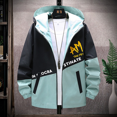 Geacă casual bărbătească cu glugă și inscripție model nou