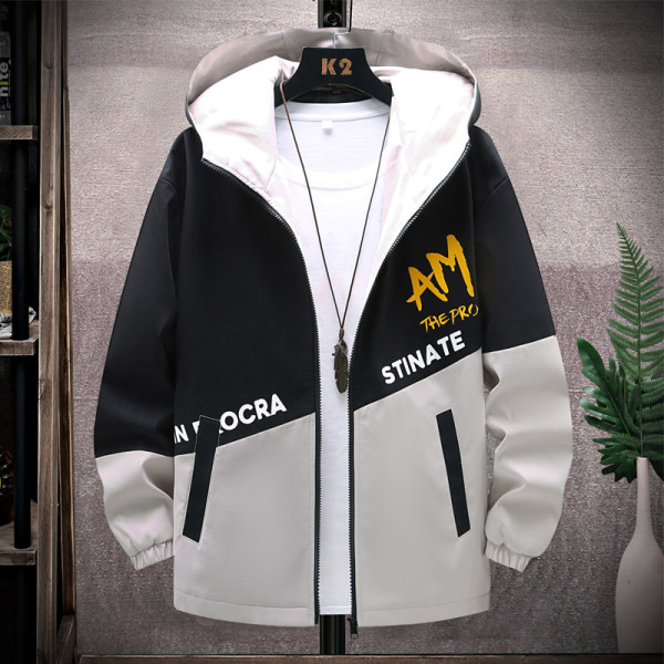 Geacă casual bărbătească cu glugă și inscripție model nou