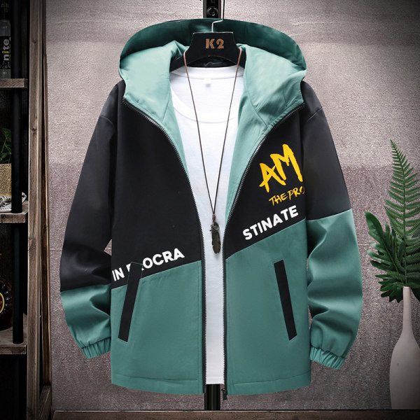 Geacă casual bărbătească cu glugă și inscripție model nou