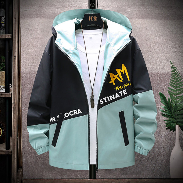 Geacă casual bărbătească cu glugă și inscripție model nou