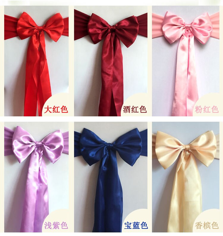 Više boja 10 kom/lot Kućna satenska leptir mašna Vrpca Traka za stolicu za svatove Dekoracija hotelskog banketa