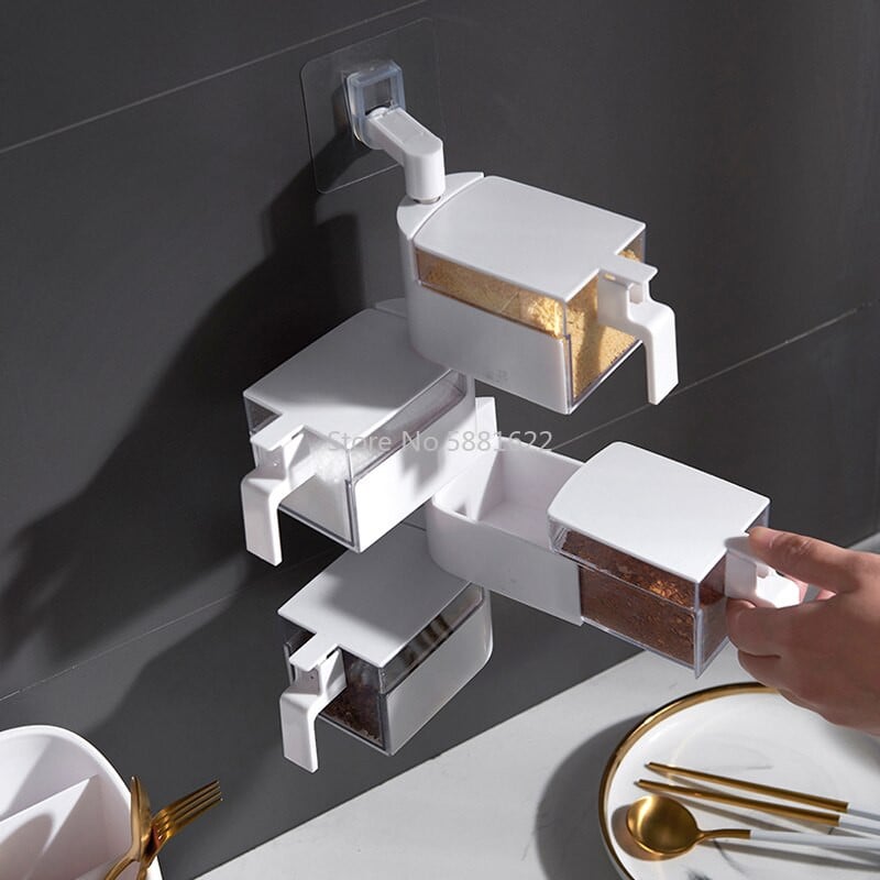 Prieskonių indelio prieskonių dėžutė Virtuvė Pakabinama Besisukanti Prieskoniai Organizatorius Skaidrus PP Druskos Pipirų Rinkinys Buteliai Skardinės Priedai Prekė