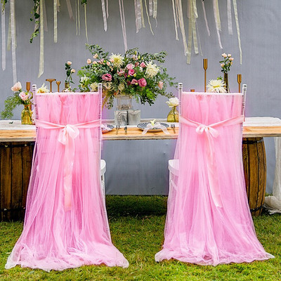 2 komada Organza Noeud De Chaise Mariage Bijelo Ružičasta Baby Shower Birthday Party Banket Rustikalni ukrasi za stolice za vjenčanje 260x160cm
