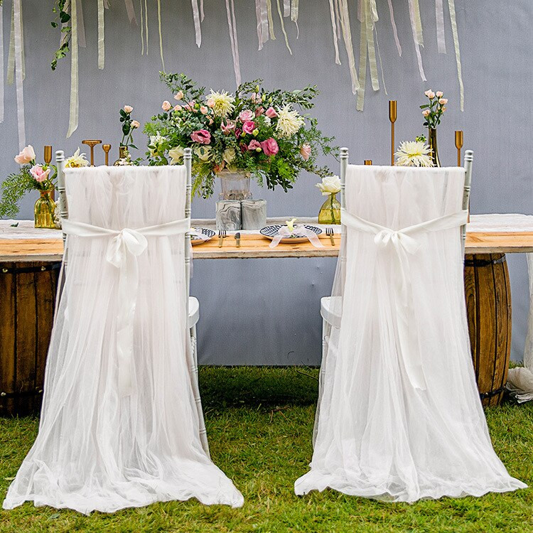 2db Organza Noeud De Chaise Mariage Fehér Rózsaszín Babazuhany Születésnapi Party Bankett Rusztikus Esküvői Székszárnyak Dekor 260x160cm