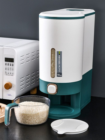 Контейнер за съхранение на ориз Кутия Диспенсър Идеи за кухня Пластмаса 10 KG Автоматична преса, устойчива на насекоми
