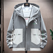 Jachetă bărbați cu glugă de primăvară-toamnă cu cravate și inscripție