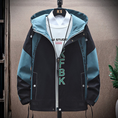 Jachetă bărbați cu glugă de primăvară-toamnă cu cravate și inscripție