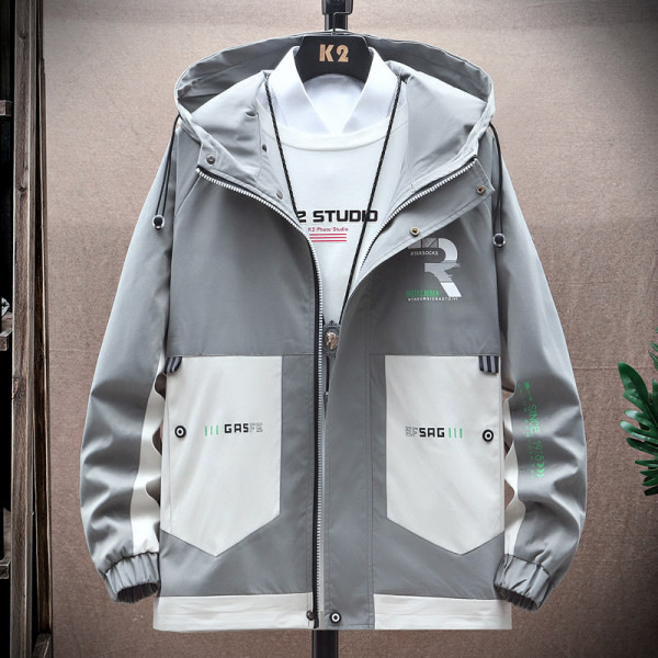 Jachetă bărbați cu glugă de primăvară-toamnă cu cravate și inscripție